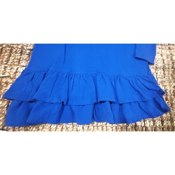 Ralph Lauren Chaps Dress Blue Double Ruffle hem Henley Cotton Girls M 8-10 NICE! - Picture 6 of 12